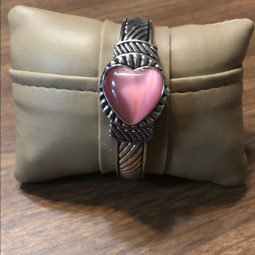 Pink & Silver Heart Locket Hinged Watch Cuff